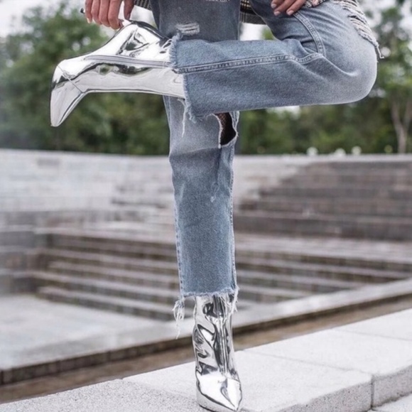 Shoes - Silver Metallic Ankle Booties